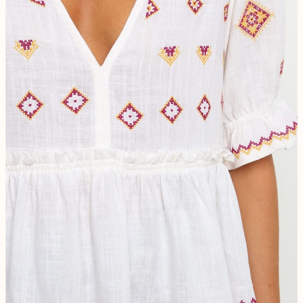 Dawston Embroidered White Boho Top - Picture 7 of 11